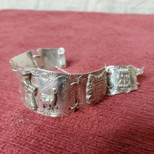 VINTAGE 0900 SILVER AZTEC MAYAN WIDE PANEL LINK BRACELET